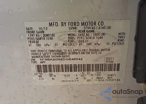 2013 Ford Explorer Xlt z USA, uszkodzony, nr VIN 1FM5K8D88DGB46542